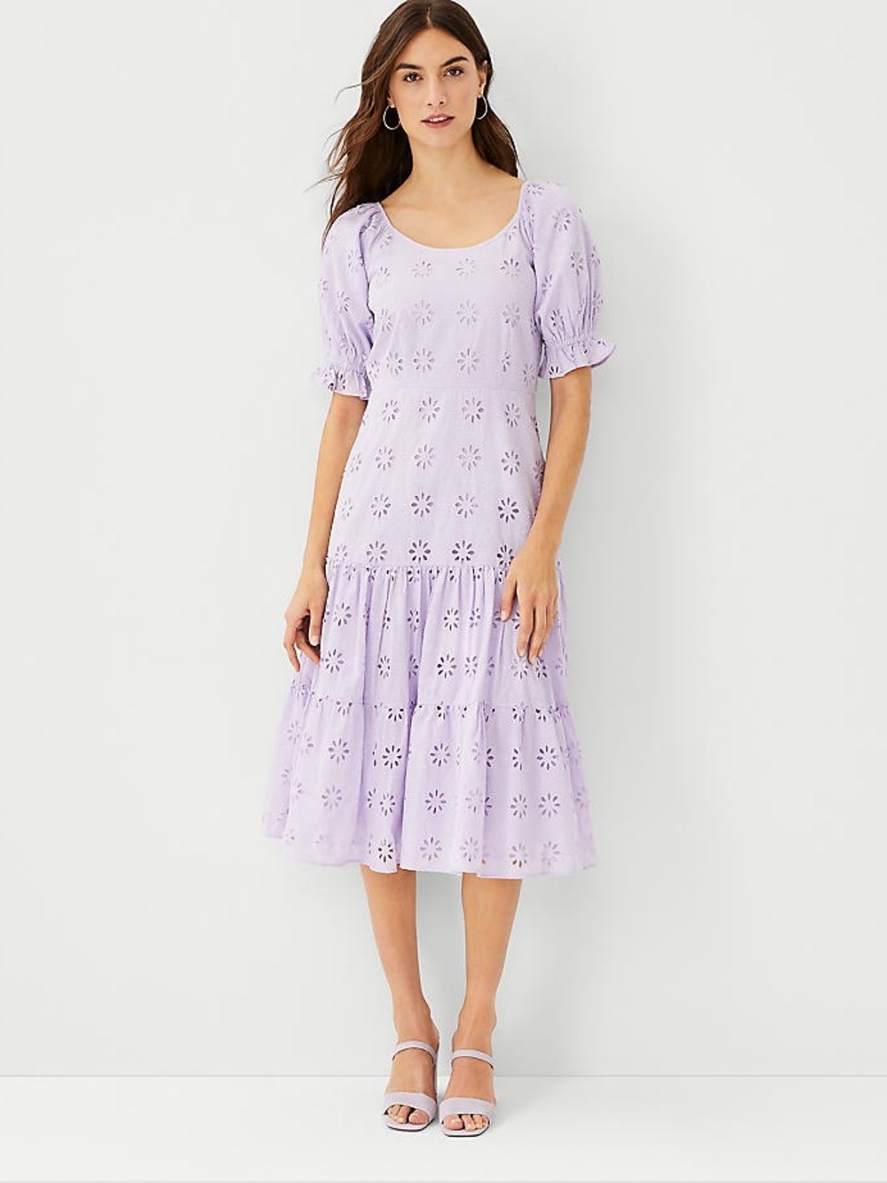 Ann Taylor Eyelet Scoop Neckline Cotton Midi Dress Size 12P Feminine Modest NWT